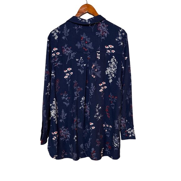 Hatley Womens Navy Floral Button-Up Shirt L Long sleeve Oversized Cottage Boho - Picture 3 of 7